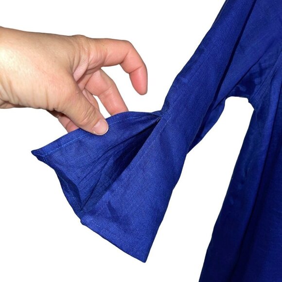 Caroline Rose Womens Tunic Size XL Blue Pure Linen Sharkbite Hem Made In USA - Picture 4 of 8